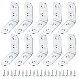 Produktbild: 10 Stück Edelstahl Winkel, Regalhalterung, Eckverbinder Metall, Winkelverbinder, 90 Grad Eckverbinder, Shelf Coner Brace Brackets für Regale, Möbel, Holz, mit Schrauben