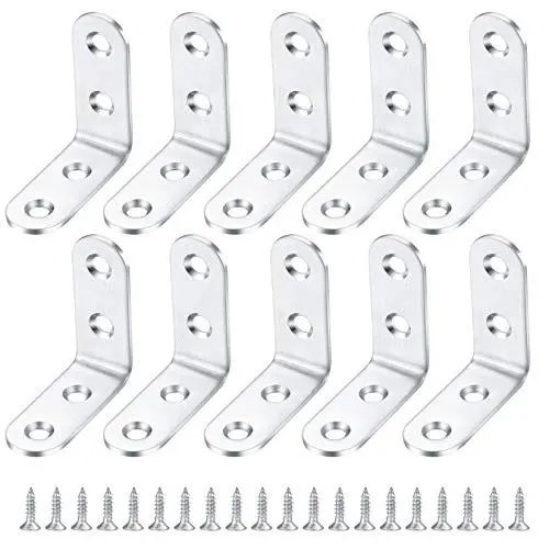 Produktbild: 10 Stück Edelstahl Winkel, Regalhalterung, Eckverbinder Metall, Winkelverbinder, 90 Grad Eckverbinder, Shelf Coner Brace Brackets für Regale, Möbel, Holz, mit Schrauben