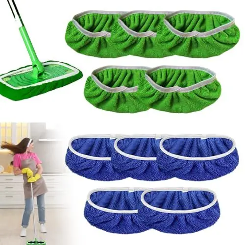 Produktbild: 10 Stück Feuchte Bodentücher, Wiederverwendbar Bodentücher Trocken Mikrofaser Wischmopp Bezug Bodenwischer Nass für Reinigung Fliesen Hartböden (Blau + Grün)