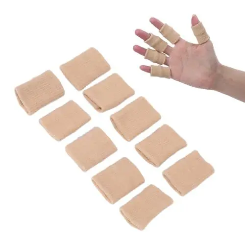 Produktbild: 10 Stück Fingermanschetten, Nylon, Latex, Seide, Fingerschläuche, Sport-Fingerschutz, Schmerzlinderung, Unterstützung, Fingerstütze, Elastische Daumenmanschetten für Rissige Finger(Hautfarbe)