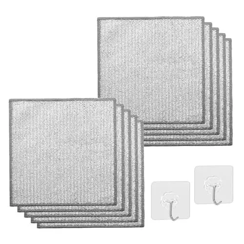 Produktbild: 10 Stück Geschirrspüllappen aus Draht, Double Stainless Steel Scrubber, Wire Rag, Mehrzweck Geschirrspüllappen aus Draht, für Nass und Trocken, Mit Klebehaken, für Küchen, Geschirr