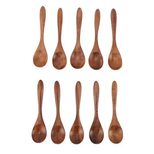 Produktbild: 10 Stück Holzlöffel, handgefertigte Holz-Servierlöffel, bequemer Griff, Kaffeelöffel zum Mischen, Rühren, Küche, Salat, Verkostung, Backen, Servieren von Speisen, kein Kratzer,