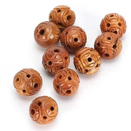 Produktbild: 10 Stück Holzperlen, Geschnitzte Perle aus natürlichem Mahagoni für Heimwerker Basteln Armband Halskette Anhänger Zubehör(1.5cm)