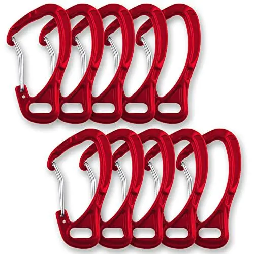 Produktbild: 10 Stück Karabiner, 65mm große Karabinerhaken aus hochwertigem Premium Alu für Schlüsselanhänger, Rucksack, Wandern, Camping, Angeln, Outdoors und Mehr, Rot