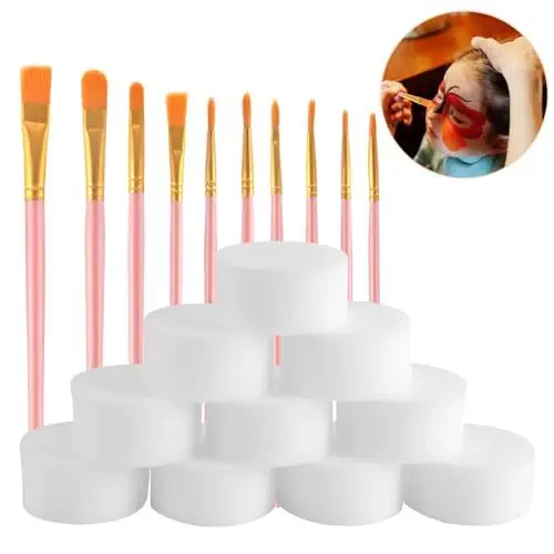 Produktbild: 10 Stück Kinderschminken Pinsel Set Acrylfarbe Schmink Schwämmchen Künstlerpinsel für Körperbemalung Anfänger Künstler Kinder und Erwachsene