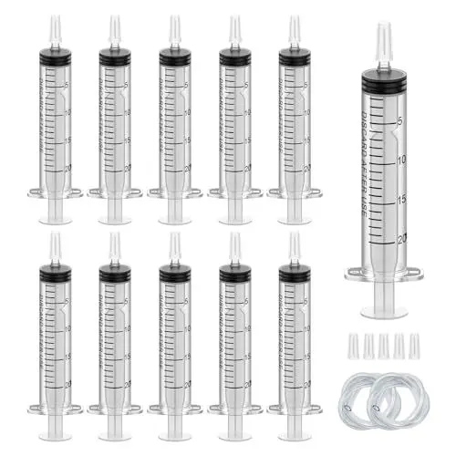 Produktbild: 10 Stück Kunststoff Spritzen mit Schlauch 20ml, Einwegspritze Plastikspritze&Futterspritze Dosierspritze in Einzelverpackung. Ideal für feine Dosierungen, Hobby, Handwerk und Haustiere (10, 20ml)