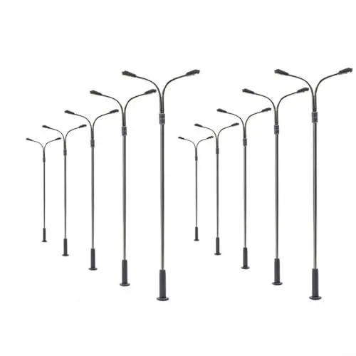 Produktbild: 10 Stück Modelleisenbahn Lampen OO HO Scale Two-heads White Lamp 14cm LED Street Lights Straßenlampen