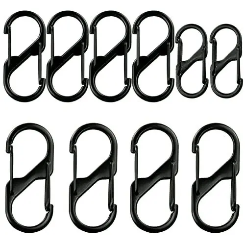Produktbild: 10 Stück S Karabiner,50mm/40mm/31mm Metall Doppelkarabiner 8 Förmiger Karabiner Karabinerhaken für Camping Zuhause Wandern(Schwarz)