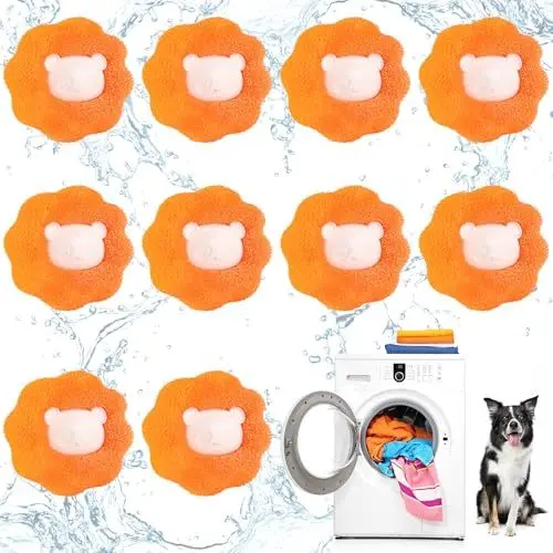 Produktbild: 10 Stück Tierhaarentferner Waschmaschine Wiederverwendbarer Haarfänger, Tierhaarentferner Fusselball für Waschmaschine, Tierhaarentferner Kleidung für Hundehaare, Orange