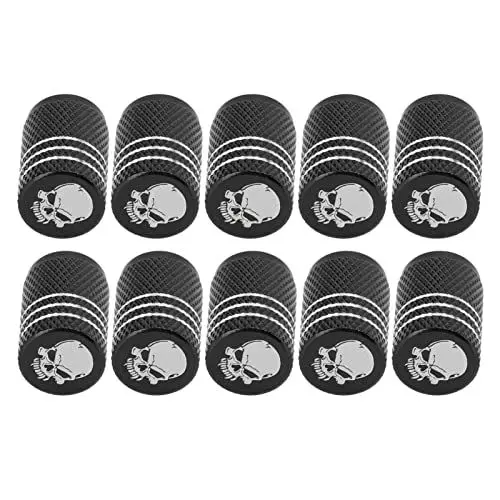 Produktbild: 10 Stück Totenkopf-Muster, Auto-Rad-Reifen-Ventilkappen, Universell für Autos, SUVs, Fahrräder, LKWs (Schwarz)