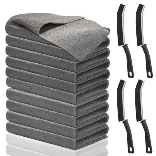 Produktbild: 10 Stück Verdicktes Magisches Reinigungstuch, 30 x 30 cm Mikrofaser Thickened Magic Cleaning Cloth, with 4 Cleaning Brush, Reinigung stuch Wiederver wendbare, for Kitchens, Bathrooms, Glass, Cars