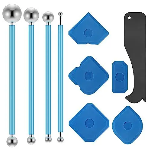 Produktbild: 10 Stück Werkzeug Schaber Kit, 4 Stück Metallkugel Abzieher, 5 Silikon Fugenglätter Set, 1 Schaber aus Kunststoff, Silikonfugen abzieher Caulking Werkzeug Kit für Badezimmer, Küchenfliesen