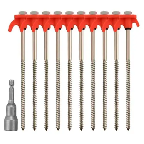 Produktbild: 10 Stück Zeltheringe, Drehbare Zeltheringe mit Gewinde,Schwere Zeltheringe, Heringe Stahl mit Gewinde und Seil-Halterung, Zelthaken für harten Boden, Wald, Gras