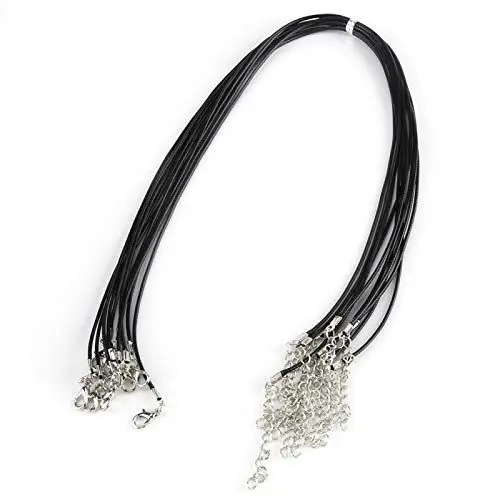 Produktbild: 10 Stücke 1,5mm 18 Zoll Wachsschnur Halsketten Kette Geflochtene Kunstleder Schnur Seil mit für DIY Schmuck(schwarz)