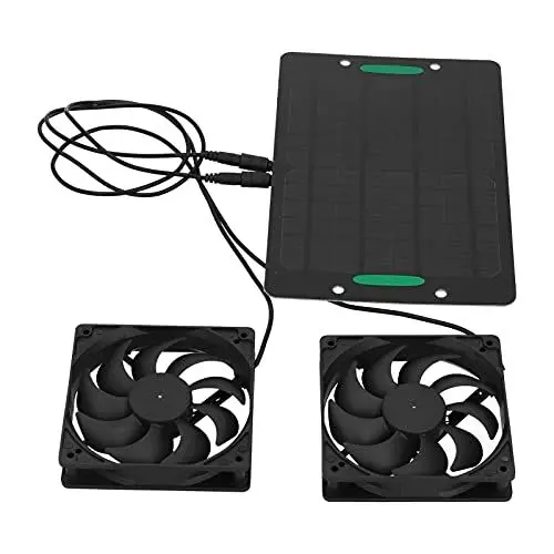 Produktbild: 10 W 12 V Solarpanel-Lüfter-Kit, Wasserdichter Solarpanel-betriebener Doppellüfter mit 2 M Kabel, Tragbarer Ventilator-Abluftventilator für den Außenbereich für Hühnerställe,