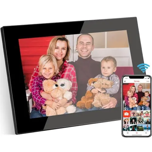 Produktbild: 10 Zoll- WiFi elektronischer Bilderrahmen & 1920x1200 hochauflösendes IPS-Breitbild-Display - Kalender-/Uhrfunktion, Foto-/Video-Player mit Fernbedienung,Schwarz