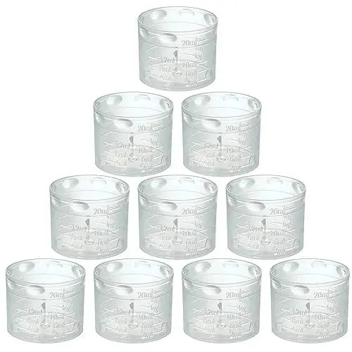 Produktbild: 10 er Set Mini Messbecher 2,0-20 ml aus transparentem Kunststoff, Dosierhilfe für Medikamente, Labor, Küche