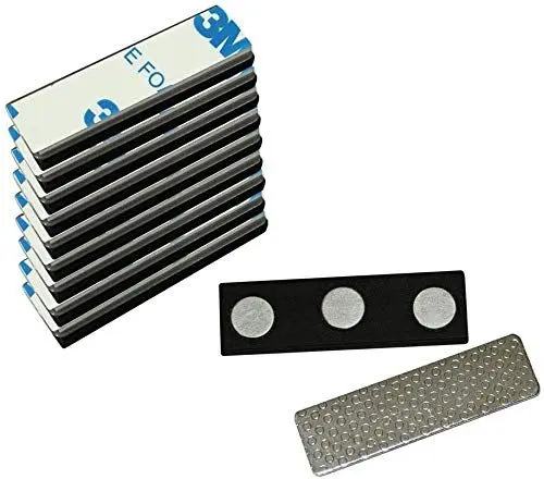 Produktbild: 10 extra starke 3-Fach Magnete mit Metall Plättchen selbstklebend 3M Neodym Magnet Namensschild für Kleidung Metallplättchen Ausweishüllen Beschriften Whiteboard Namensschildchen Kühlschrank basteln