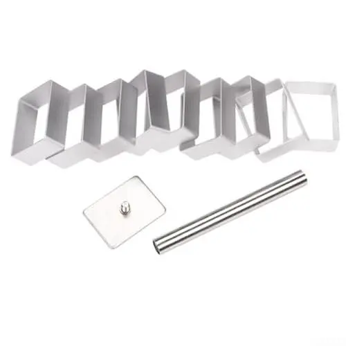 Produktbild: ARMYJY 10er Set Rechteckige Ausstechformen aus Edelstahl Aluminium, Keksausstecher mit Stempel zum Personalisieren