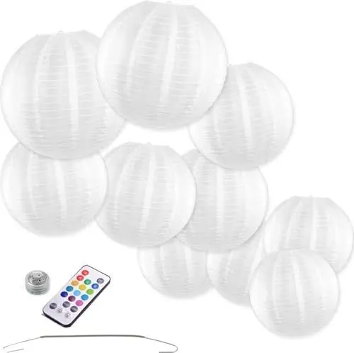Produktbild: 10 x Nylon Lampions - Weiß - inkl. LED mit Fernbedienung inkl. Federhaken