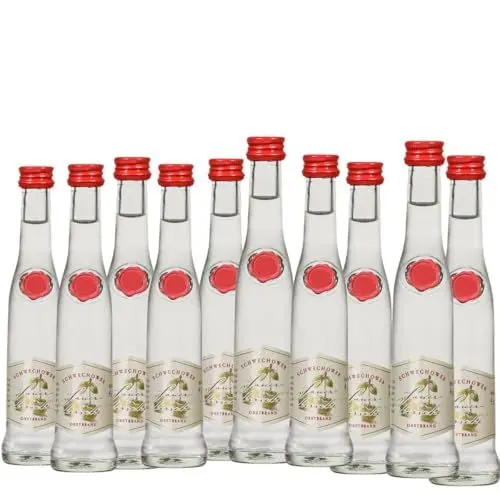 Produktbild: 10 x Obstbrand Sauerkirsche 4cl (40% Vol) - Sauerkirschbrand, Kirschwasser - kleine Flaschen | Schnaps aus Deutschland | Schwechower Obstbrennerei (1229)