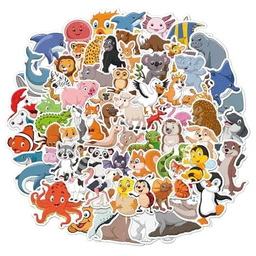 Produktbild: 100 Aufkleber Tiere Kinder, Lustige Tiermuster Sticker, Wasserfest Aufkleber für Kinder, Aufkleber für Wald und Meerestiere, für Laptop, Koffer, Helm, Motorrad, Skateboard, Auto