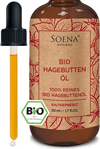 Produktbild: 100% BIO HAGEBUTTENÖL | Kaltgepresst & Rein | Made in Germany | Natürliches Wildrosenöl - Rosehip Oil |Für Gesicht Haare Haut | Rosenöl zur Gesichtspflege | Vegan - PUR 1-Inhaltsstoff -