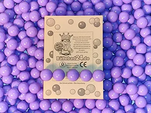 Produktbild: 100 Bio-Kunststoff Bällebad Bälle aus nachwachsenden Zuckerrohr - Rohstoffen, 6cm Ø, Kindergarten und Gewerbequalität-BB02 (Lila 15)