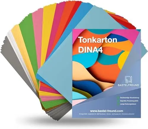 Produktbild: 100 Blatt A4 Tonpapier - 140 g/m² Papier - Tonkarton mit 16 Farben bunt mit Gold & Silber Farben- Bastelpapier & Bastelkarton zum Basteln & Gestalten - Buntes Papier