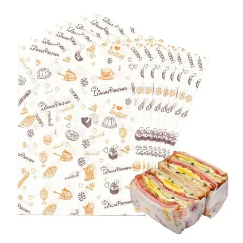 Produktbild: 100 Blatt Burger Papier, 38 x 28 CM Sandwich Backpapier Wiederverwendbar Käsepapier Pommes Papier Wachspapier für Lebensmittel Papierblätter Deli