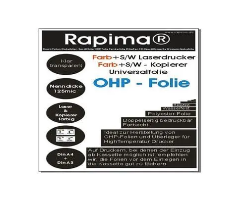 Produktbild: 100 Blatt Overheadfolie PEMIUM - DIN A4 transparent - Für LASERdrucker, Kopierer OHP Folien extra dick 0,125mm Hochwertige Druck- und Projektions-Qualität