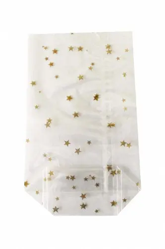 Produktbild: 100 Bodenbeutel Sterne Gold 95 x 160 mm PP Beutel Weihnachten Weihnachtsbeutel Keksbeutel Kekstüten Gebäcktüten Gebäckbeutel Klarsichtbeutel Folienbeutel Tüten Zellglasbeutel Zellglastüten