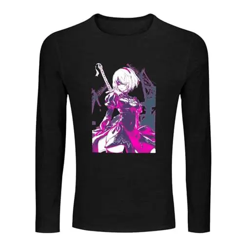 Produktbild: 100 Cotton Neon 2B NieR Automata Sleeve Short Men's Tee Crewneck Long Sleeve Unisex 100% Cotton T Shirt Black M