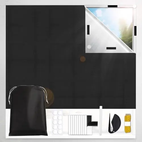 Produktbild: 100% Fenster Verdunkelung 200x145cm, 420D Oxford Verdunklungsrollo Ohne Bohren Passend für Jede Fenstergröße & Form, Tragbare Reise Verdunkelungsrollo Dachfenster Sonnenschutz Innen Roll für Urlaub