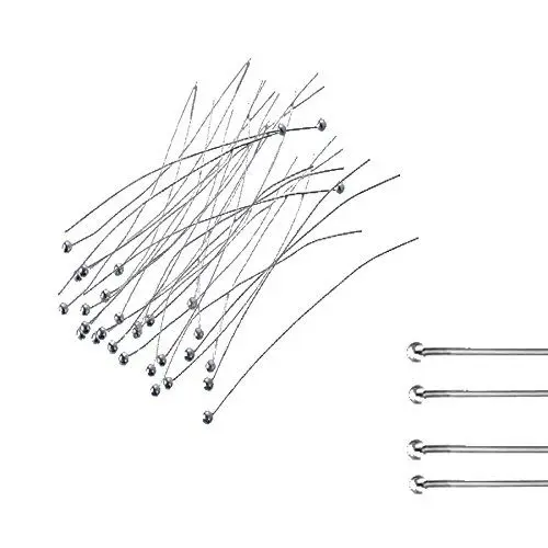 Produktbild: 100 Kettelstifte Nietstifte mit rundem Kopf 50mm Silber Versilbert Kopfstifte Perlenstifte Messing M131