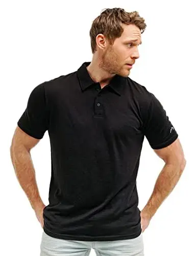 Produktbild: 100% Merino Poloshirt Herren - Outdoor Atmungsaktiv Merino Shirt Herren Kurzarm Polo und Langarm Polo (XXX-Large, Black Polo)
