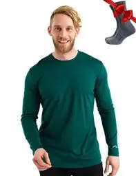 Produktbild: 100% Merino Unterwäsche Herren - Merino Langarmshirt Herren Atmungsaktiv Und Feuchtigkeitsableitend + Wollsocken (165 Forest Green, XX-Large)