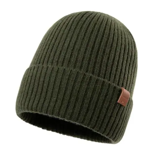 Produktbild: TOP-EX XL/XXL Warme Beanie-Mütze aus 100% Merinowolle mit Fleecefutter für Herren und Damen - Wintermütze für Laufen und Golf, Strickmütze, Wollmützer Grün