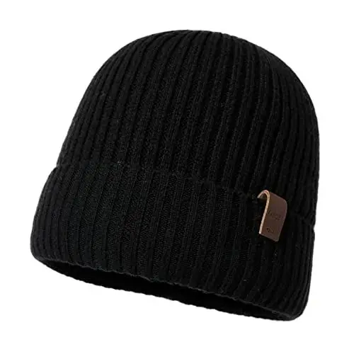 Produktbild: 100% Merinowollmütze Beanie-Mütze für Männer Frauen, wintermütze Herren, wollmütze Herren, strickmützen für Herren - Warme Wintermütze Merinomütze zum Laufen Golf mit Fleecefutter Schwarz XL/XXL