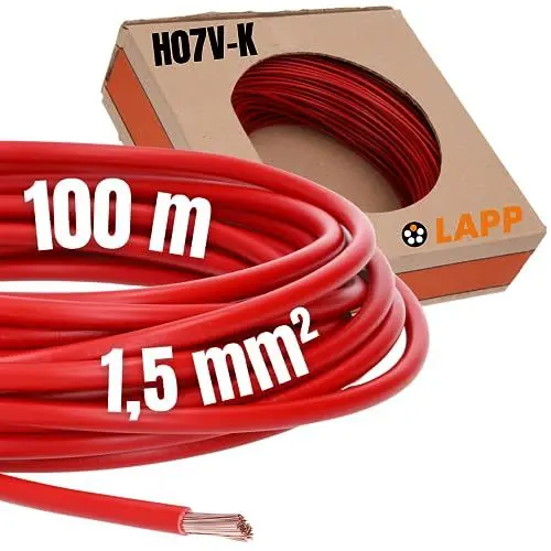 Produktbild: 100 Meter Lapp 4520041 H07V-K 1,5 mm² rot I Verdrahtungsleitung I Aderleitung flexibel I PVC Einzelader I Litze 1,5mm2 I Verdrahtung