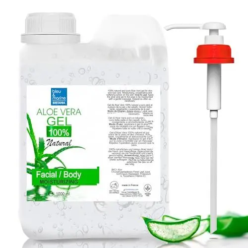 Produktbild: 100% Natürliches Aloe Vera Gel, Kanarischen Inseln - Feuchtigkeitsspendend & Beruhigend für Gesicht, Körper, Haarmaske, Nach Rasur & Epilation - Minderung von Dunklen Flecken - Pumpspender - 1000 ml