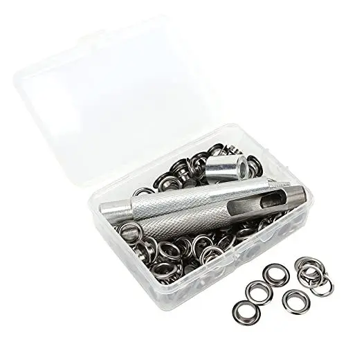 Produktbild: 100 Sets 0,3 Zoll Ösen-Werkzeug-Set, Ösen-Set, Ösen-Set mit Leder-Lochzange, Ösen-Werkzeug-Set, Ösen-Zangen-Set für Schuhe, Kleidung, Taschen, Bastelbedarf (Gris plomizo)