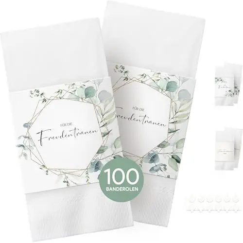 Produktbild: 100 Stk Freudentränen Taschentücher Banderole, inkl. Klebepunkte zum verschließen, Taschentücher Hochzeit Freudentränen, für Taschentücher Gastgeschenke Hochzeitsdeko (Taschentücher nicht enthalten)