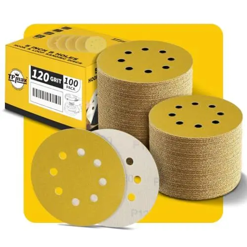 Produktbild: 100 Stück 125mm 8 Loch Schleifscheiben 120 Körnung - Premium Gold Rund Klett Schleifpapier für Exzenterschleifer - Ideal für Holz, Metall, Automobil