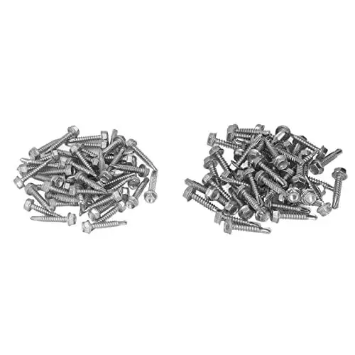 Produktbild: 100 Stück Edelstahl-Sechskant-Unterlegscheibenkopf-Selbstbohrschrauben, 50 Stück Selbstbohrschrauben mit Vollgewinde, 410 Edelstahl-Vollgewinde-Blechschrauben, Edelstahl-Sechskantbohrschrauben-Ersatz