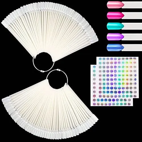 Produktbild: 100 Stück Nagel Display mit Ring und 2 Stück Nummernaufkleber 101-200, Präsentationstips Nägel, Mustertips für Nägel, Swatch Art für Nagelfarbdisplay (Natürlich)