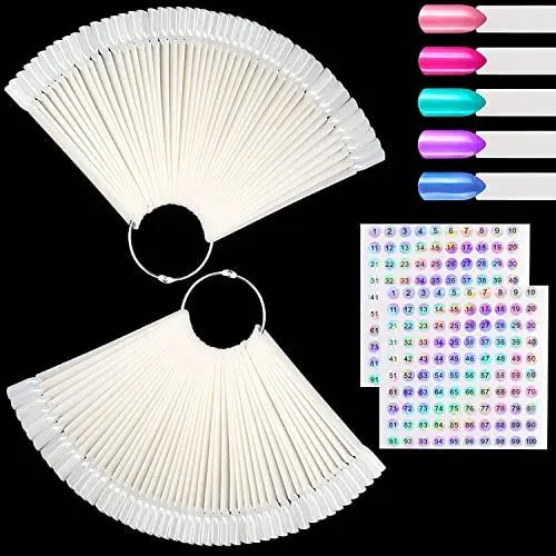 Produktbild: 100 Stück Nagel Display mit Ring und 2 Stück Nummernaufkleber 1-100, Präsentationstips Nägel, Mustertips für Nägel, Swatch Art für Nagelfarbdisplay (Natürlich)