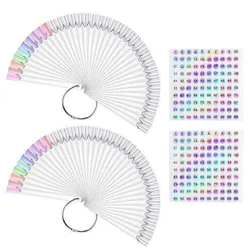 Produktbild: 100 Stück Nagel Display mit Ring und 2 Stück Nummernaufkleber 1-100, Präsentationstips Nägel, Mustertips für Nägel, Swatch Art für Nagelfarbdisplay (Transparent)