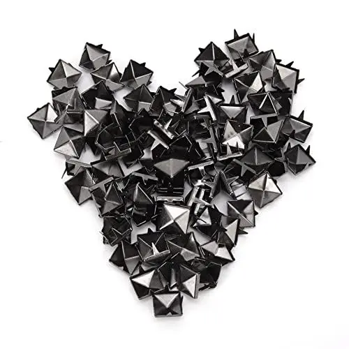 Produktbild: 100 Stück Nieten, 9 Mm Lederhandwerk Nieten Spikes Nieten Vierbackennieten Dekorative Schuhe Niete, Messing Punk Nieten Kupfer Quadratische Nieten für Punk Handwerk Leder (Silber schwarz)