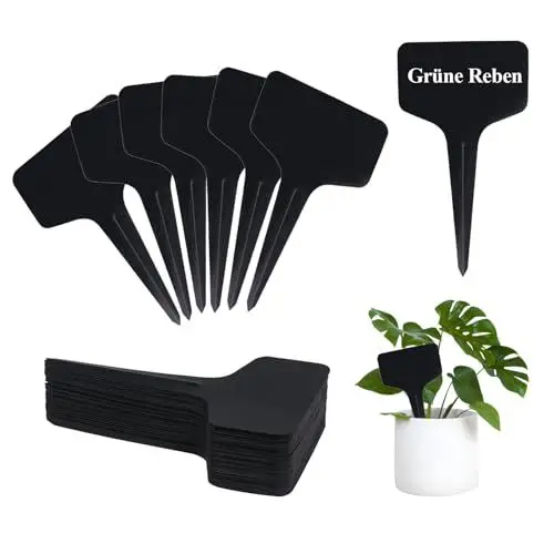 Produktbild: 100 Stück Pflanzenschilder zum Beschriften,Dick Plastik Pflanzschilder für Draussen Wetterfest Schwarz Pflanzenstecker für Gemüse,Blumen,Topfpflanzen,Kräuter 6x10cm